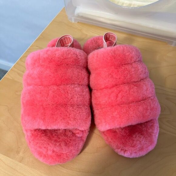 UGG Fluff Yeah Slide Sheepskin Slipper Sandals Hot Pink Platform Women's 9 - Picture 2 of 9